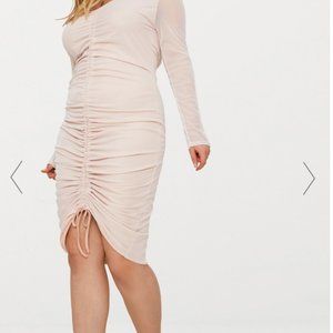 Plus Nude Mesh Ruched Bardot Midi Dress